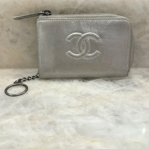 Chanel Metallic Silver Key and Card Pouch - Picture 1 of 11